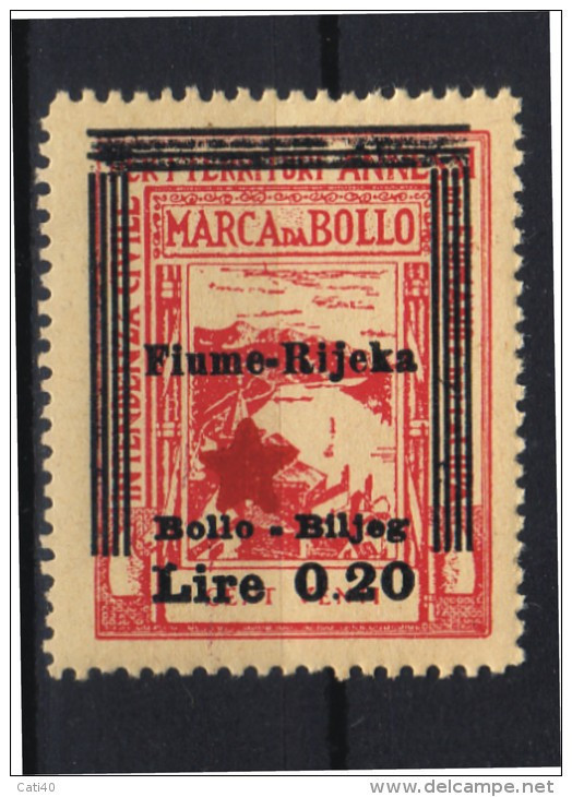 MARCA DA BOLLO/REVENUE  - FIUME - LIRE 0,20  ROSSO - NUOVO PIENA GOMMA - Fiume & Kupa