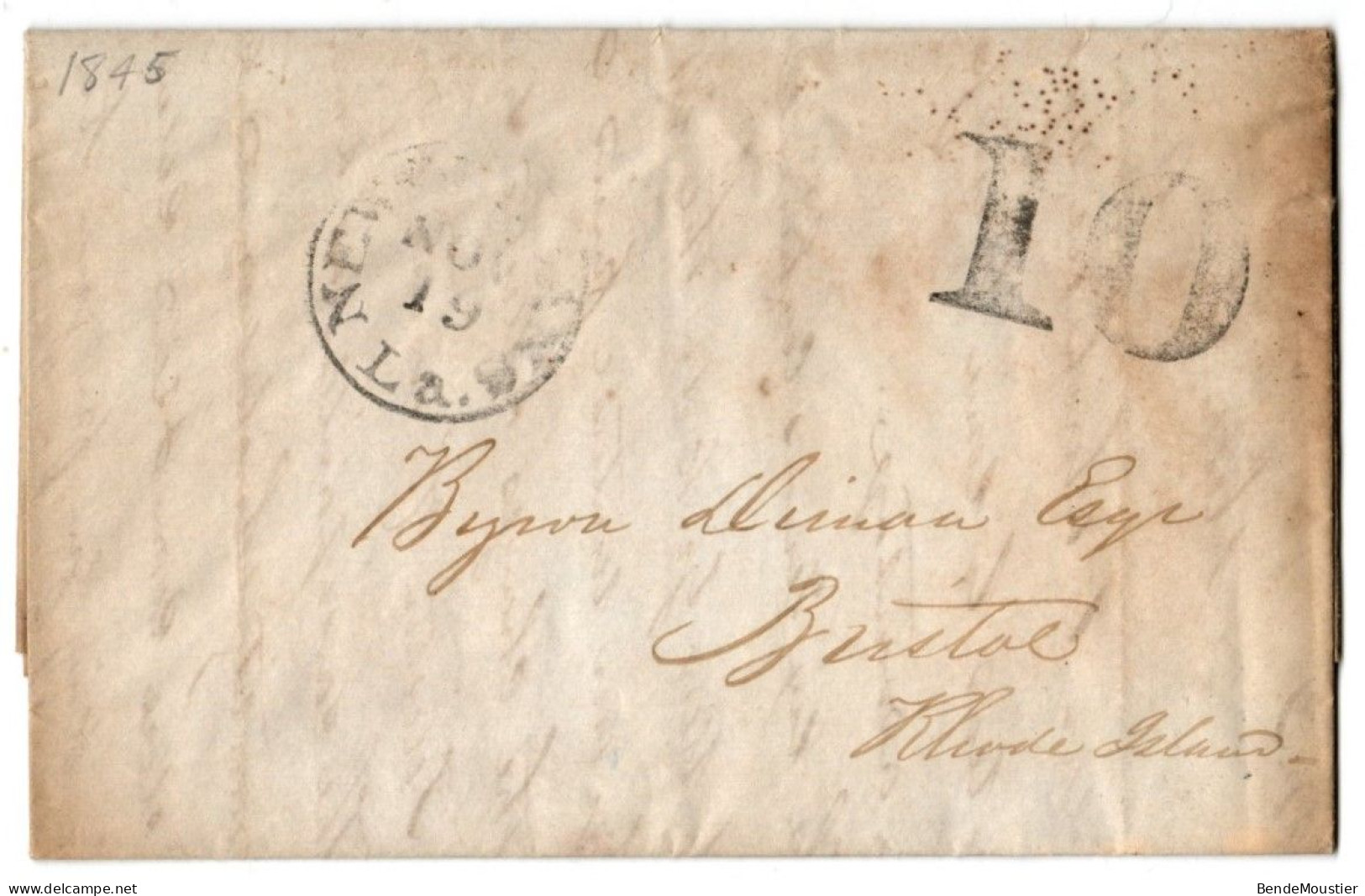 (N173) USA LAC Black Cancellation - New Orleans 1845 - Rate 10 Cts - Bristol Rhode Island. - …-1845 Préphilatélie