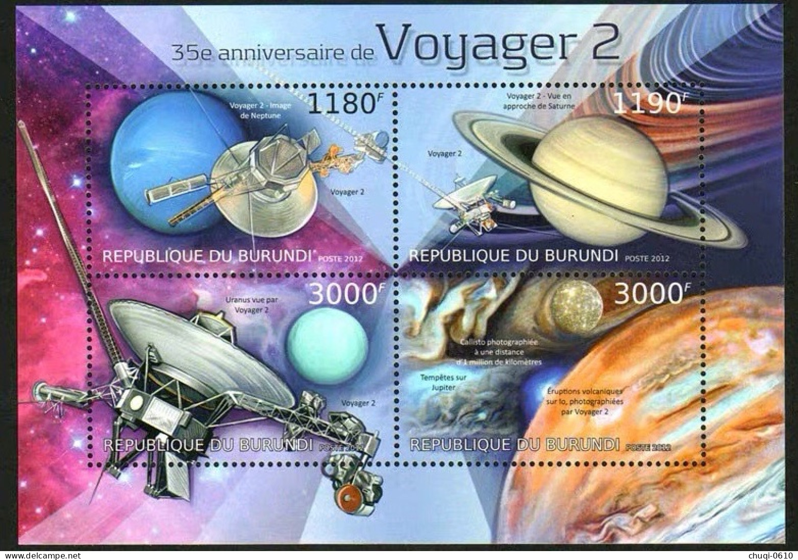Burundi 2012 Voyager 2 Spacecraft Launches 35th Anniversary To Explore Neptune,MS MNH - Unused Stamps