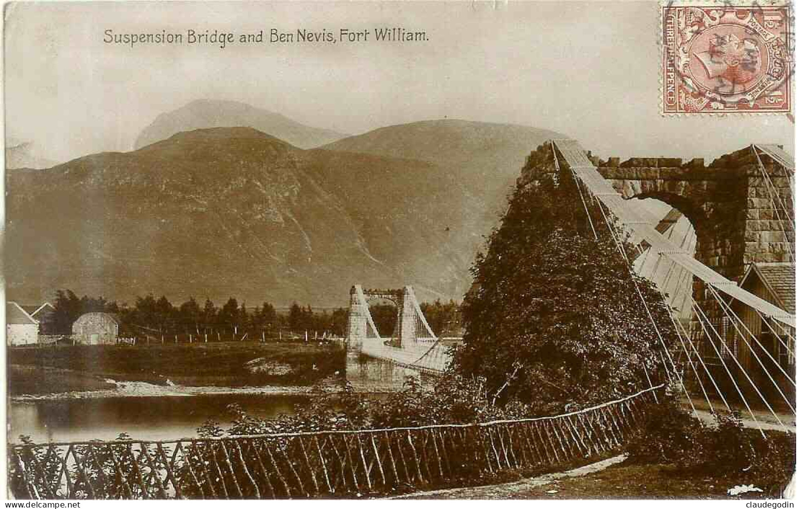 Suspension Bridge And Ben Newis, Fort William. Scotland, Ecosse. CPA Rare. Ecrite En 1921 - Inverness-shire