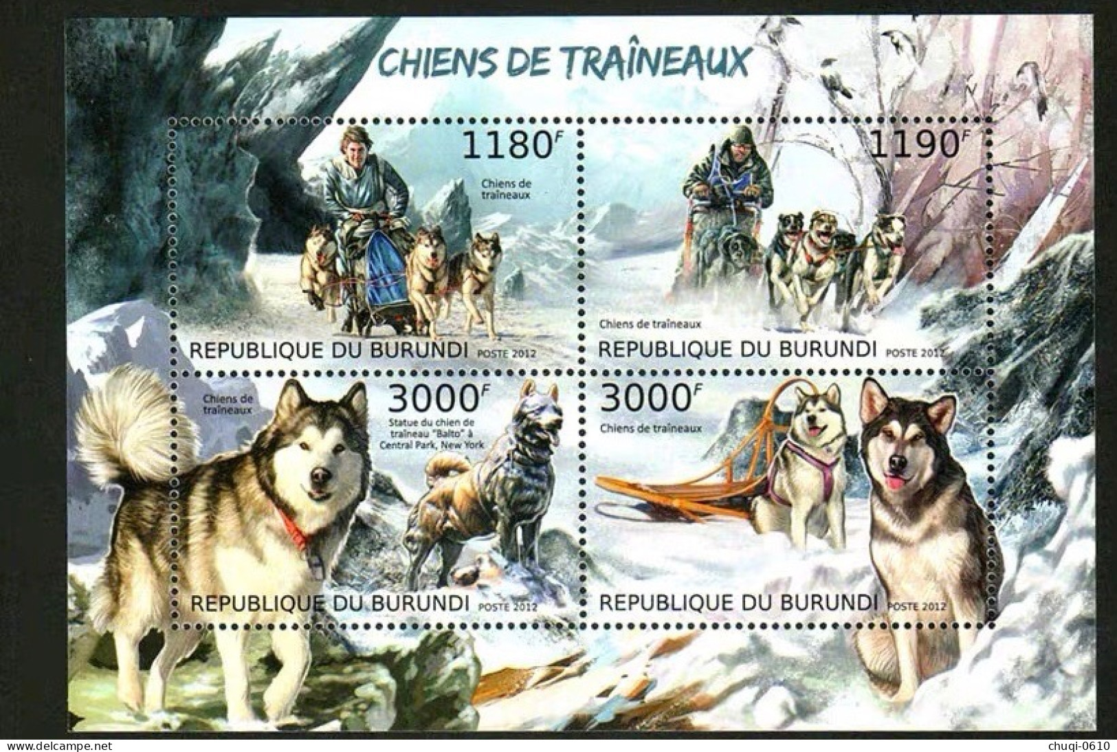 Burundi 2012 Sled Dog Husky Dog,MS MNH - Ongebruikt