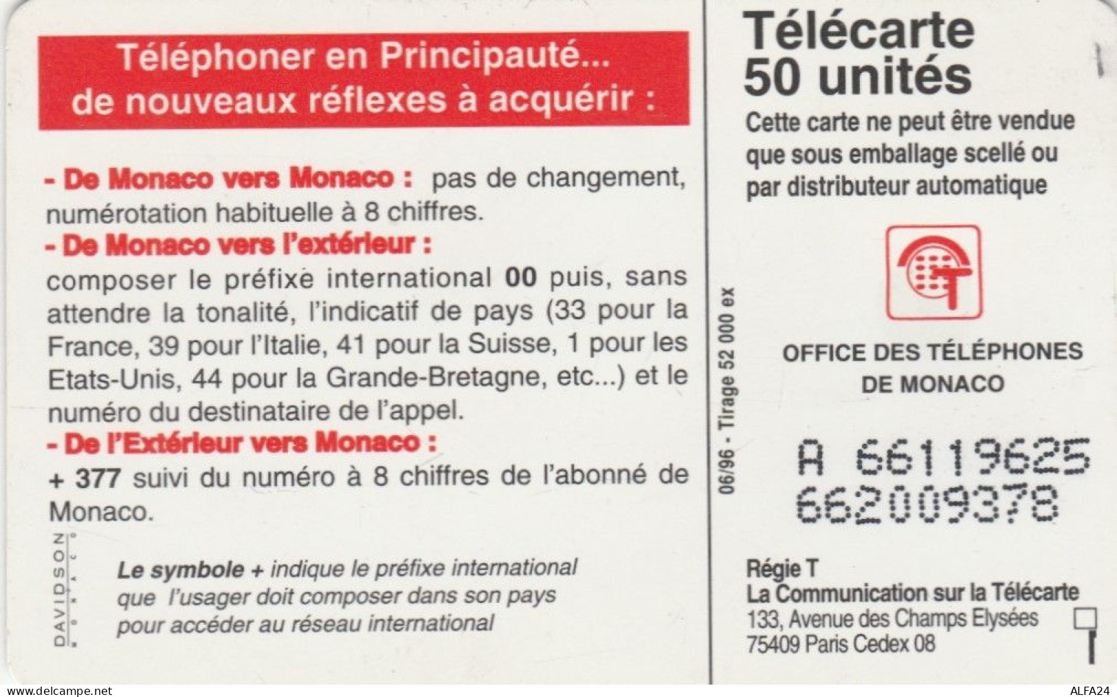 PHONE CARD MONACO  (E65.9.8 - Monace