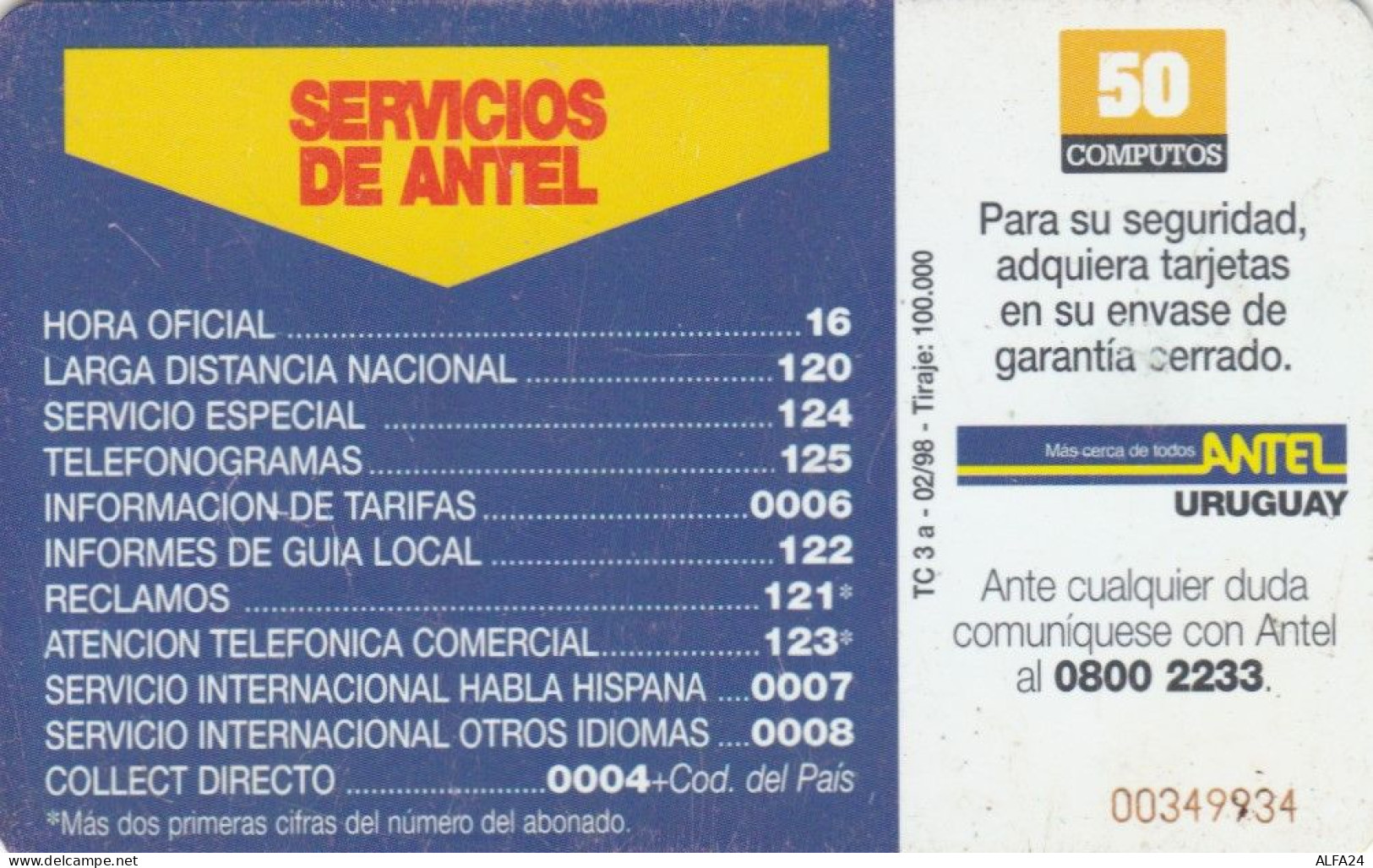PHONE CARD URUGUAY (E65.1.2 - Uruguay