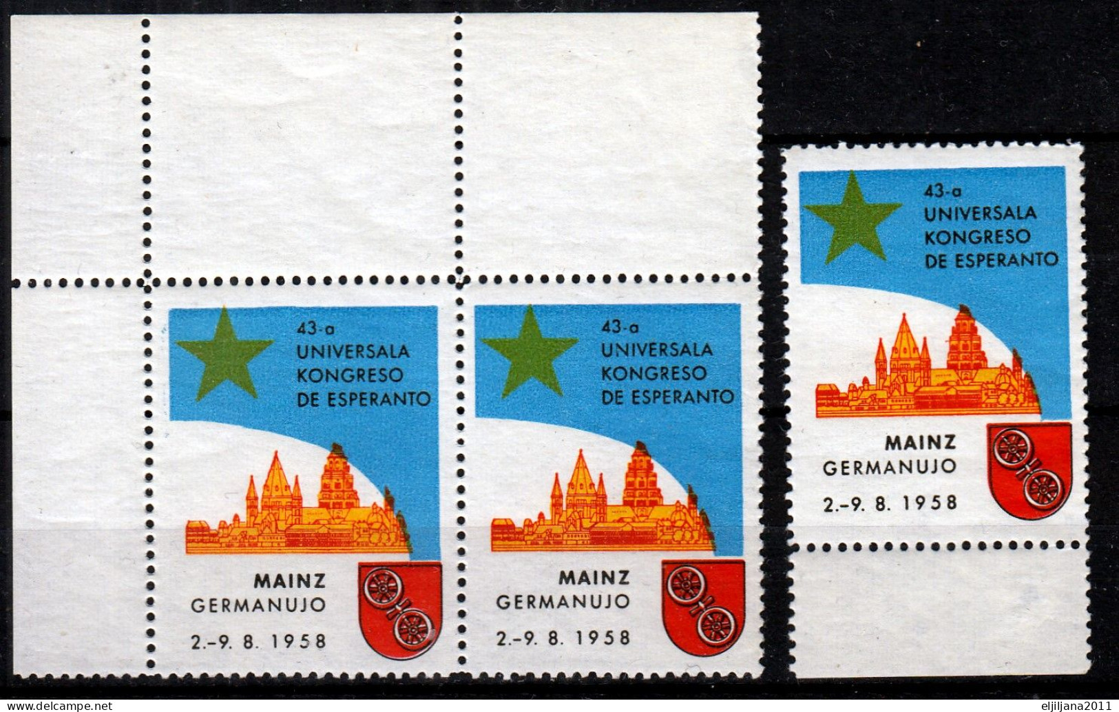 Germany 1958 MAINZ ⁕ 43a KONGRESO DE ESPERANTO Germanujo ⁕ 2+1v MNH Cinderella Vignette Reklamemarke - Esperánto