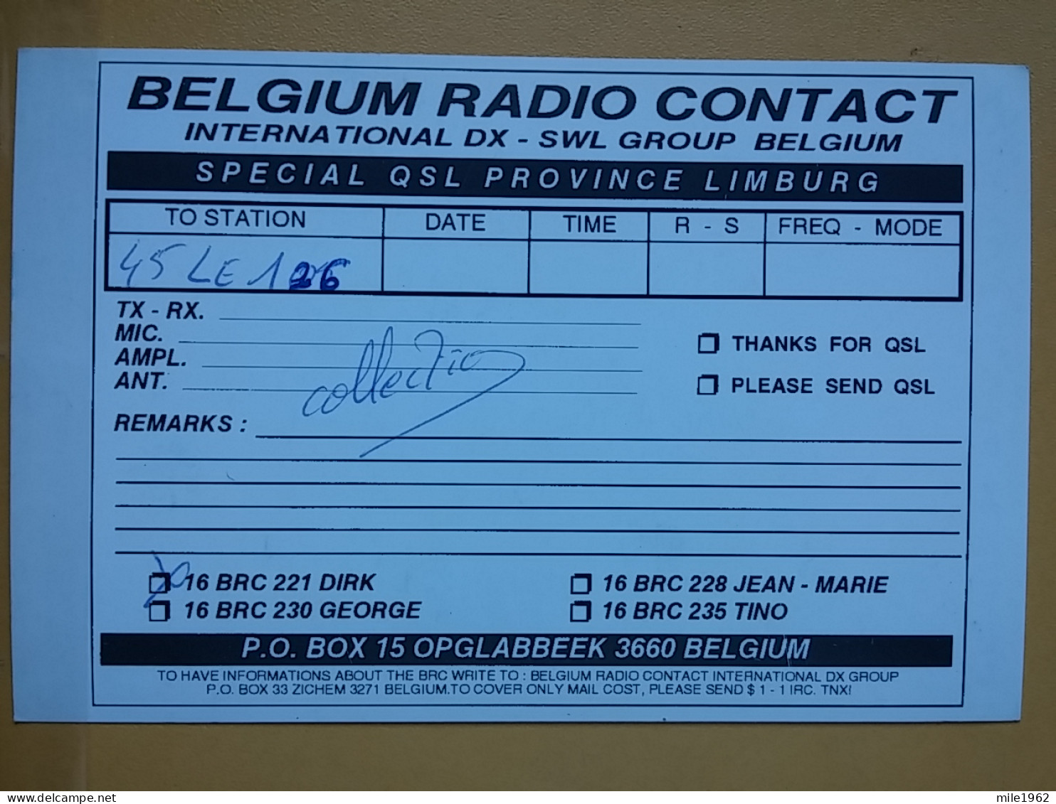 KOV 487-13 - BELGIUM RADIO AMATEUR, LIMBURG SWL, QSL OPGLABBEEK - Radio