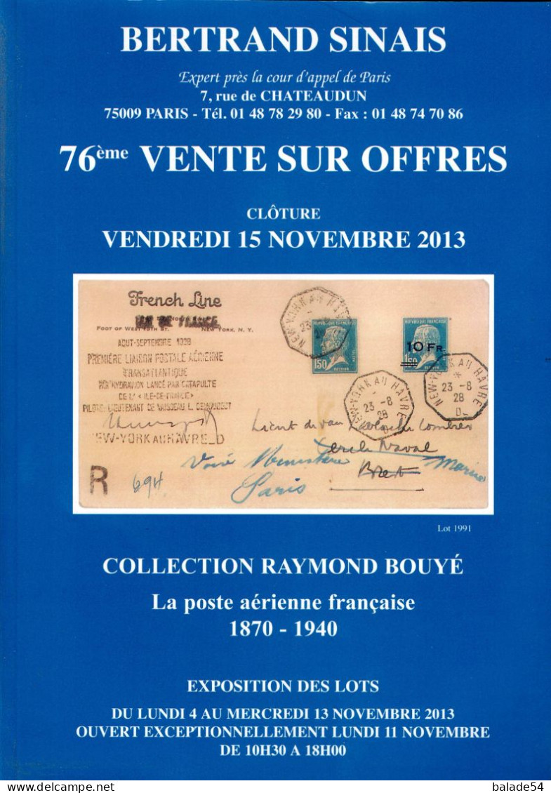 MARCOPHILIE POSTAL Bertrand SINAIS 76e  VENTE SUR OFFRES Clôture Vendredi 15 Novembre 2013 - Catalogues De Maisons De Vente