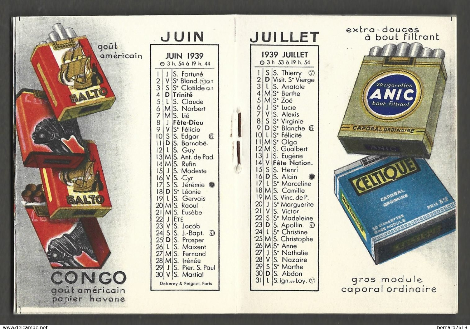 Calendrier    Theme Cigarette Et Tabac   -annee 1939 -  Service  D'explotation  Industrielle Des Tabacs Et Allumettes - Autres & Non Classés