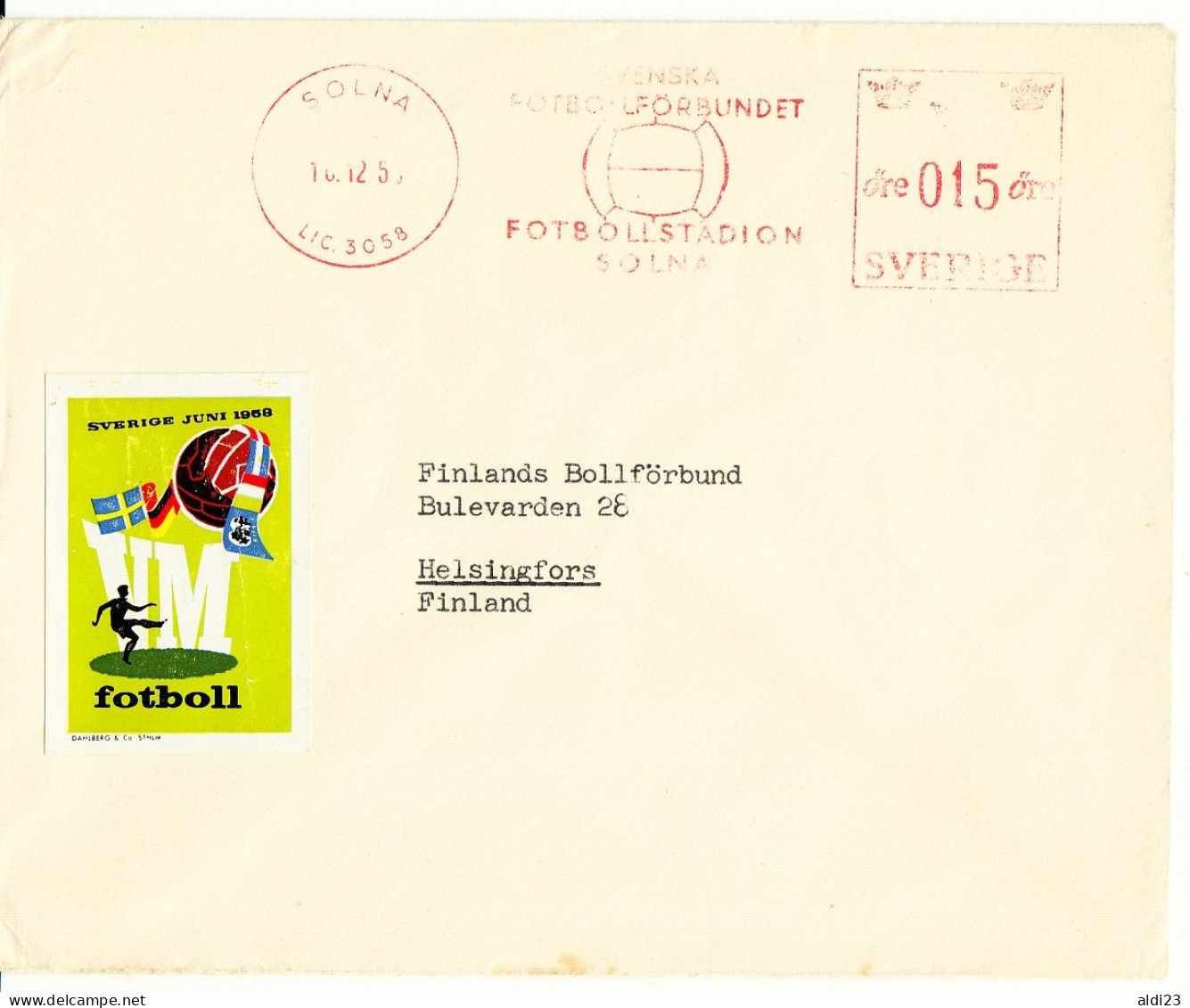 Beautiful Cover Sverige World Cup 1958 With Meter Mark "Fotbollstadion Solna". Very Rare - Perfect Condition. - 1958 – Svezia