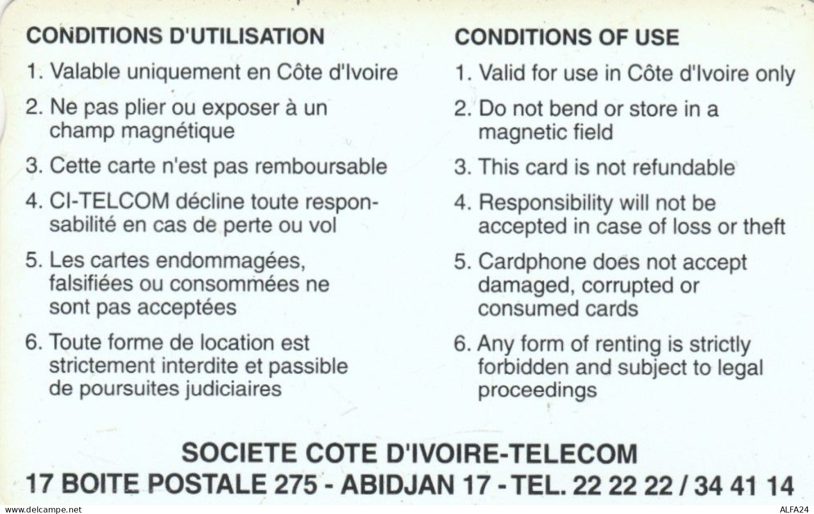 PHONE CARD COSTA D'AVORIO (E67.3.4 - Côte D'Ivoire