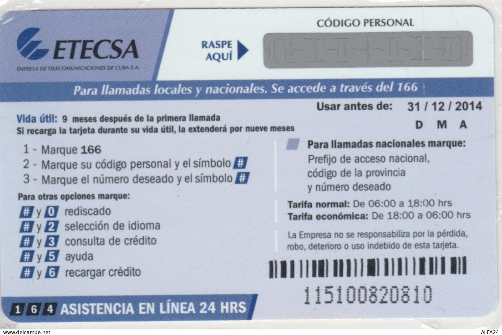 PREPAID PHONE CARD CUBA (E67.30.7 - Cuba