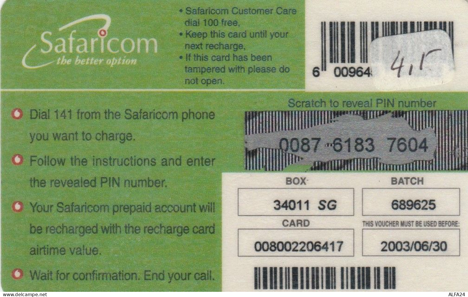 PREPAID PHONE CARD KENIA (E67.41.2 - Kenia