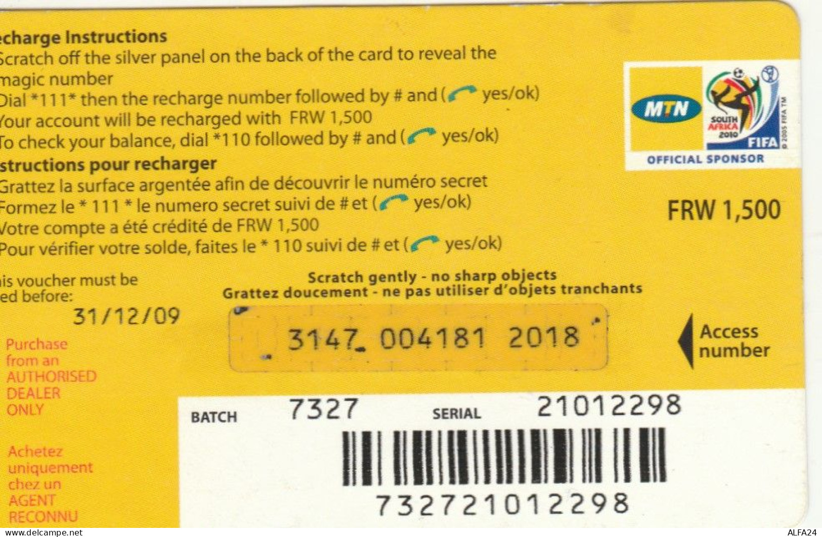 PREPAID PHONE CARD RWANDA (E67.43.7 - Ruanda