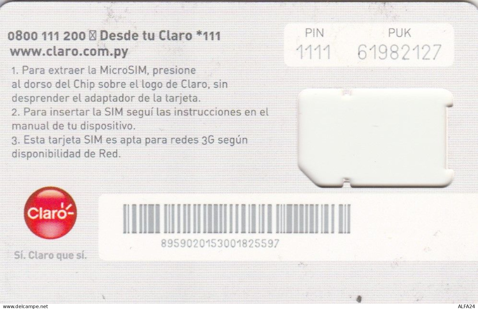 SIM CARD WITHOUT CHIP PARAGUAY (E67.49.5 - Paraguay