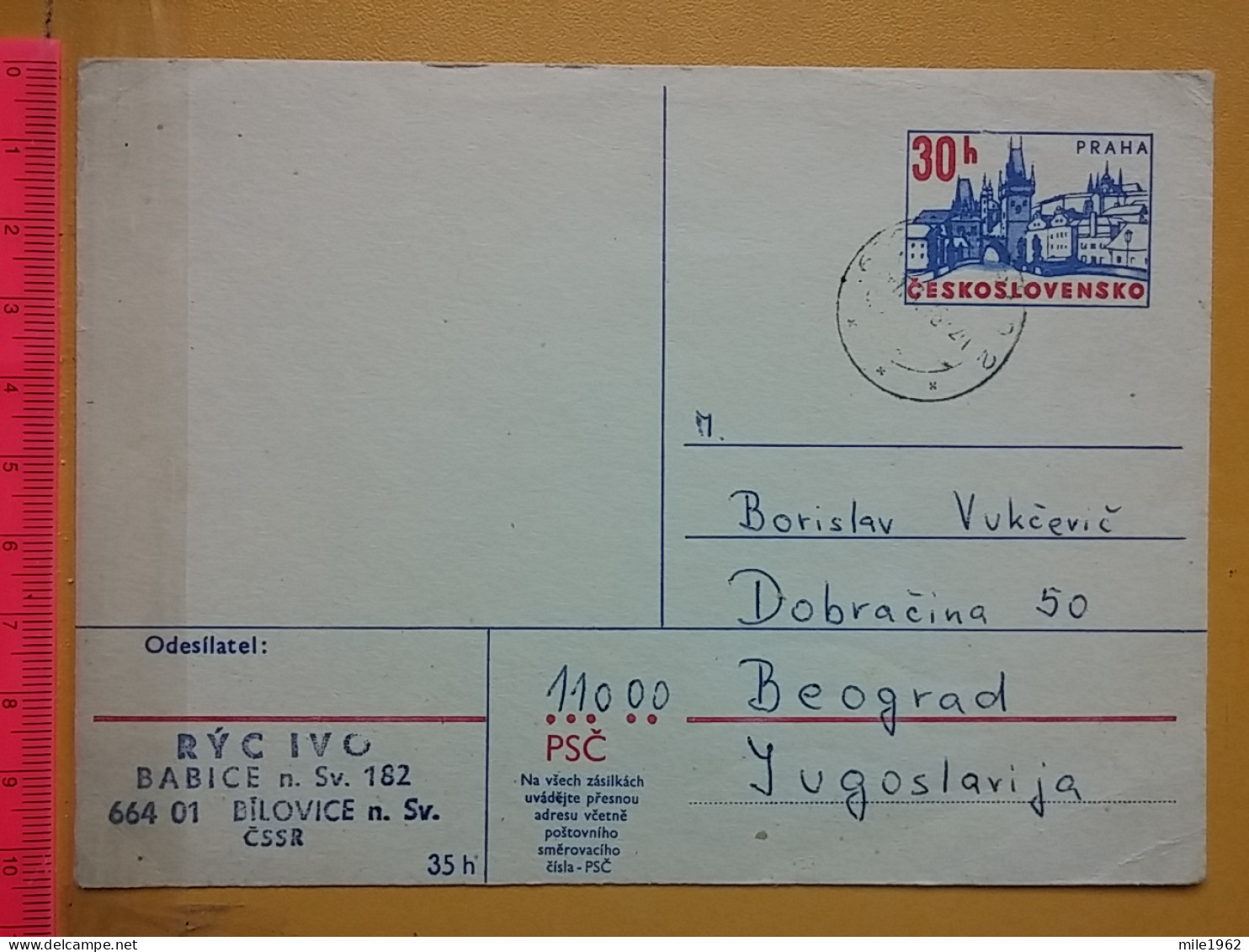 KOV 487-23- Correspondence Chess Fernschach Postcard, BILOWICE CSSR - BELGRADE, Schach Chess Ajedrez échecs,  - Schaken
