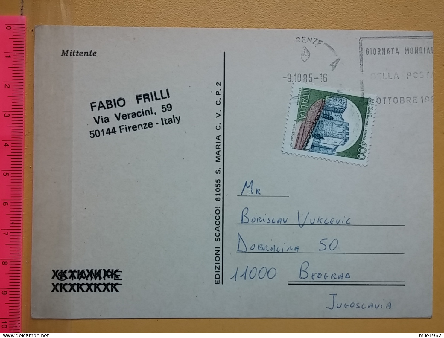 KOV 487-23- Correspondence Chess Fernschach Postcard, FIRENZE ITALY - BELGRADE, Schach Chess Ajedrez échecs,  - Chess