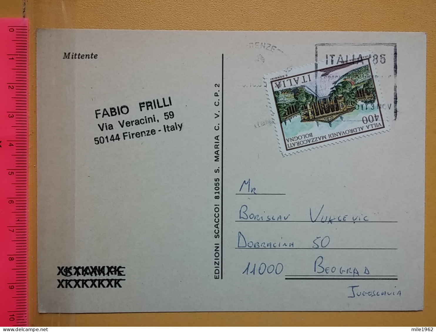 KOV 487-23- Correspondence Chess Fernschach Postcard, FIRENZE ITALY - BELGRADE, Schach Chess Ajedrez échecs,  - Chess