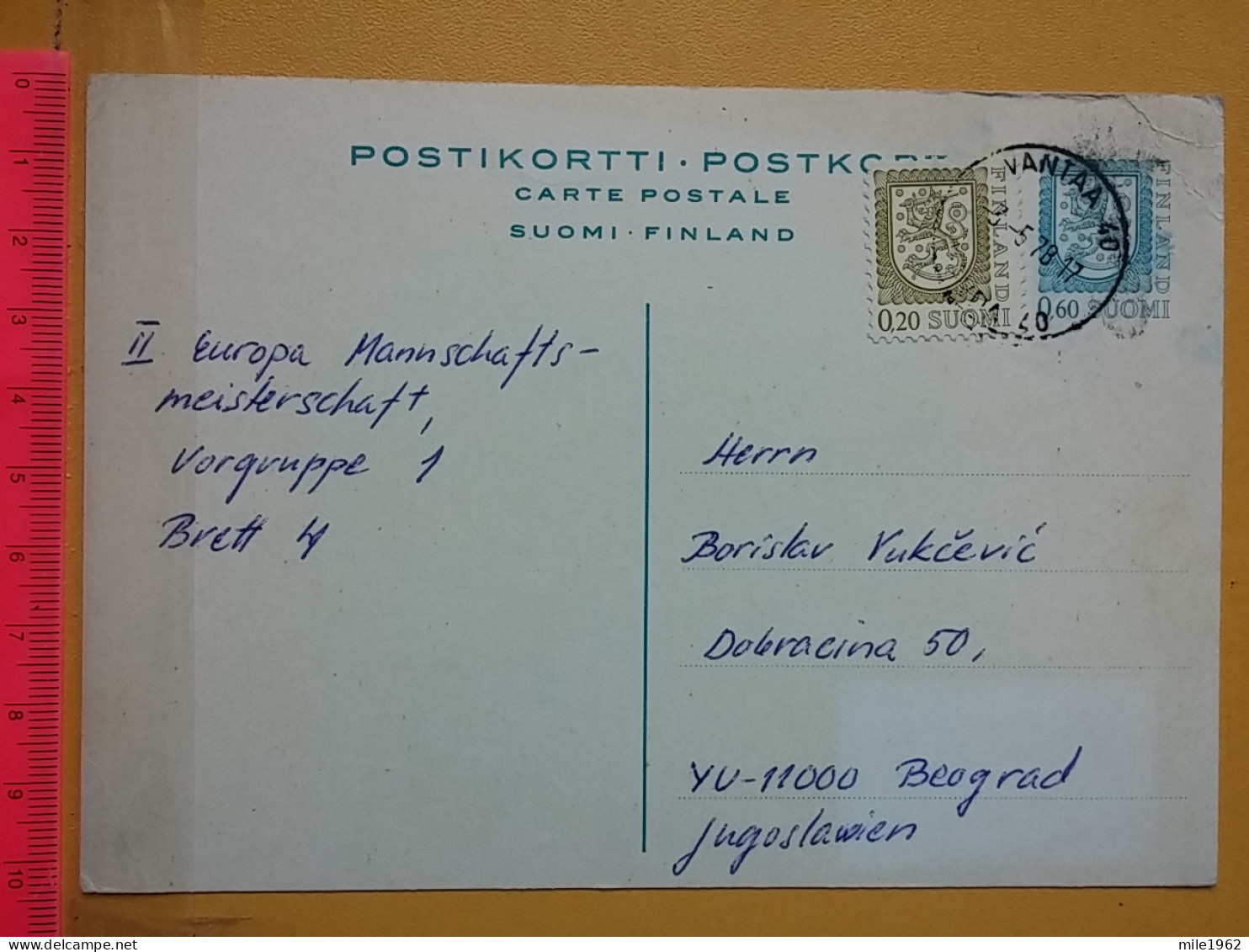 KOV 487-23- Correspondence Chess Fernschach Postcard, VANTAA FINLAND - BELGRADE, Schach Chess Ajedrez échecs,  - Schaken