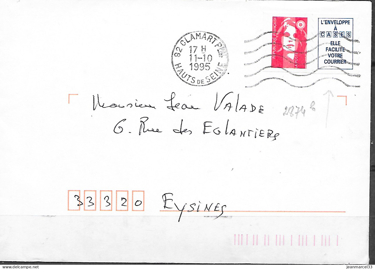 Curiosité Timbre Poste N°2874b (avec Sa Vignette) SECAP Lignes Ondulées O= 92 Clamart Ppal 11-10 1995 - Briefe U. Dokumente