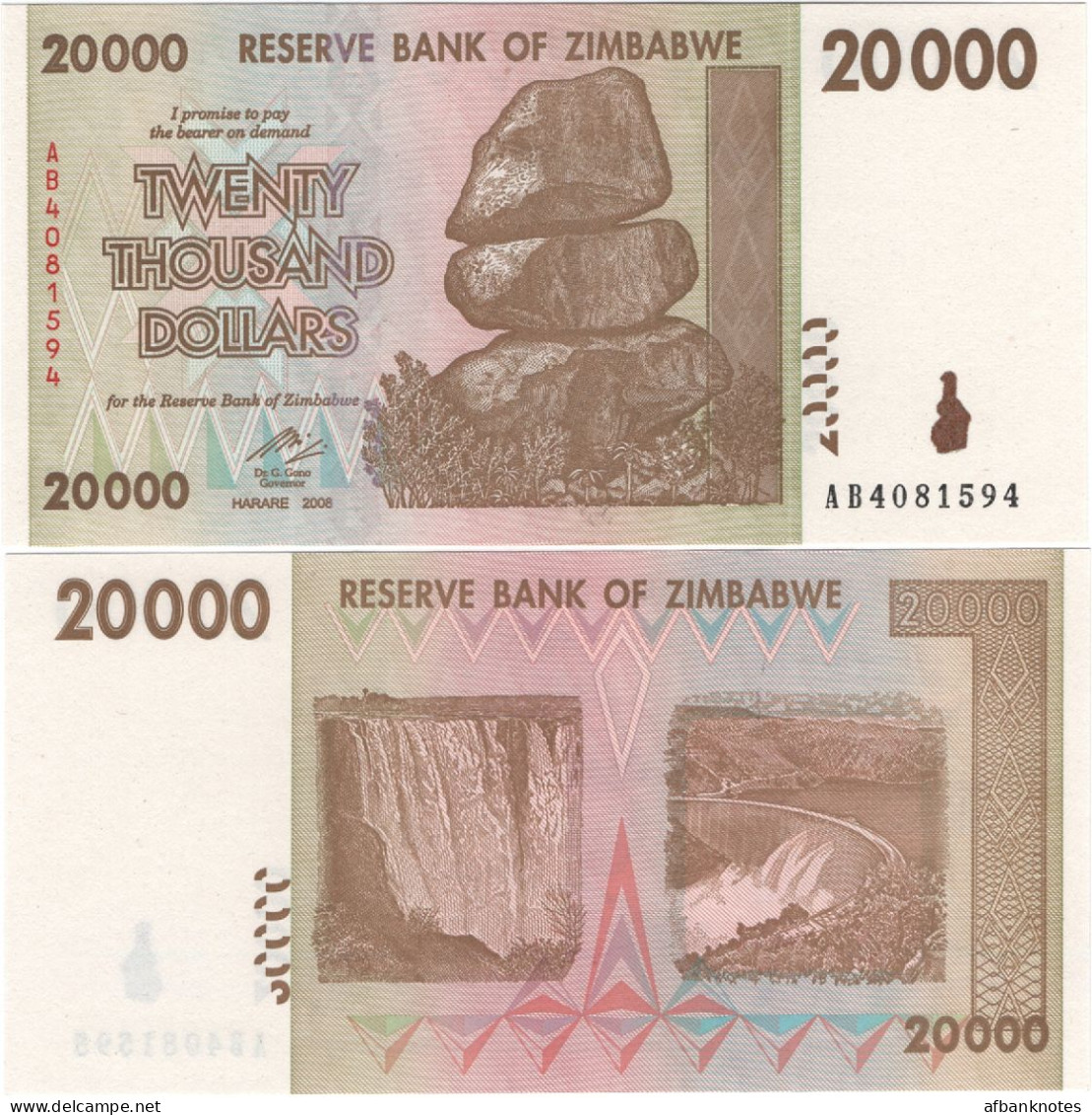 ZIMBABWE       20,000 Dollars       P-73a       2008       UNC  [ 20000 ] - Zimbabwe