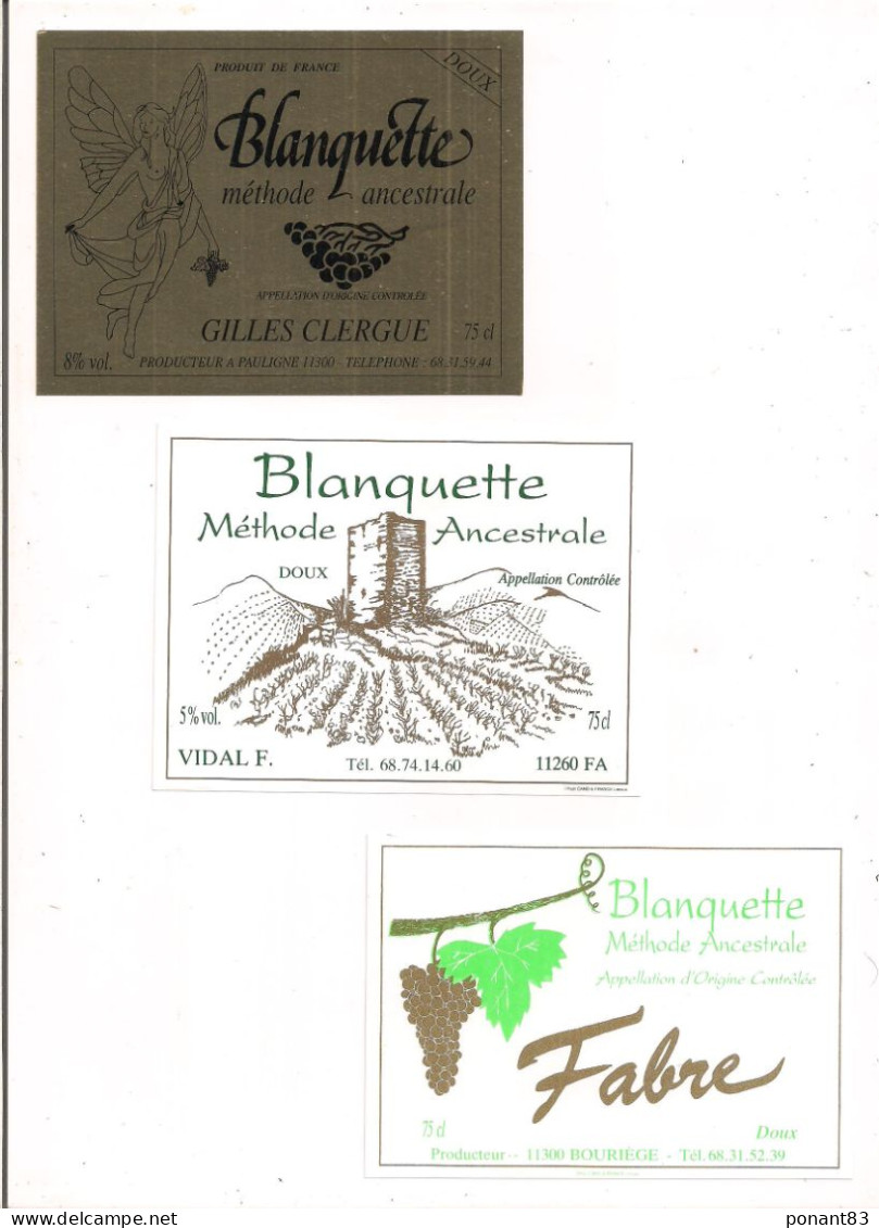 Etiquettes Blanquette Méthode Ancestrale - Gilles Clergue à Pauligne , Vidal F. Et Fabre à Bouriège - - Andere & Zonder Classificatie