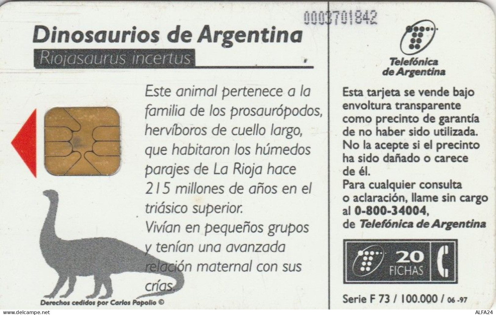 PHONE CARD ARGENTINA DINOSAURI (E69.28.7 - Argentinië