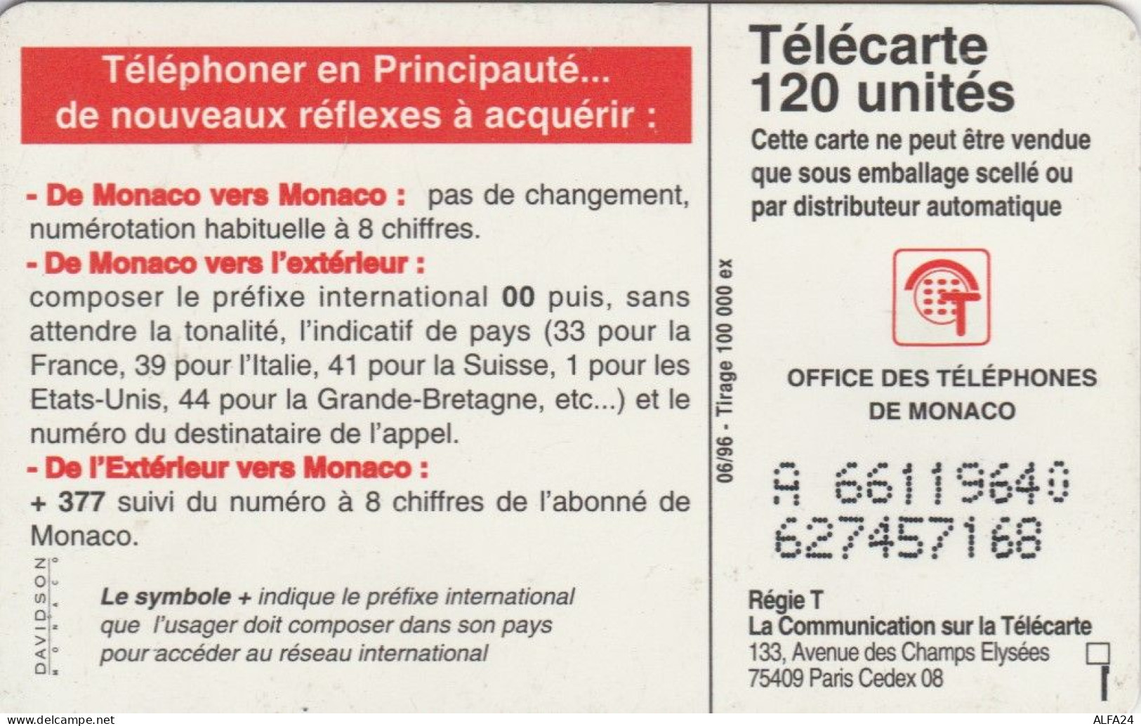 PHONE CARD MONACO (E69.27.5 - Mónaco