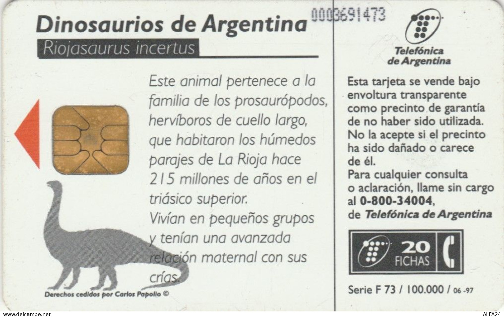 PHONE CARD ARGENTINA DINOSAURI (E69.24.8 - Argentine