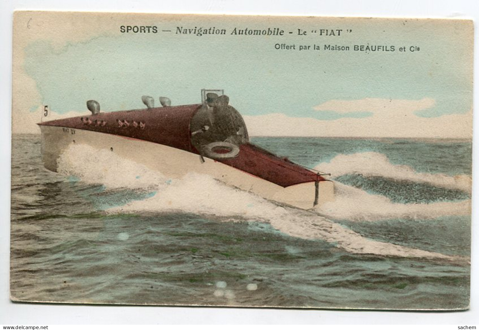 NAUTISME Navigation Automobile Le FIAT Canot De Course Couleur 1910   Sports  D19 2022  - Water-skiing