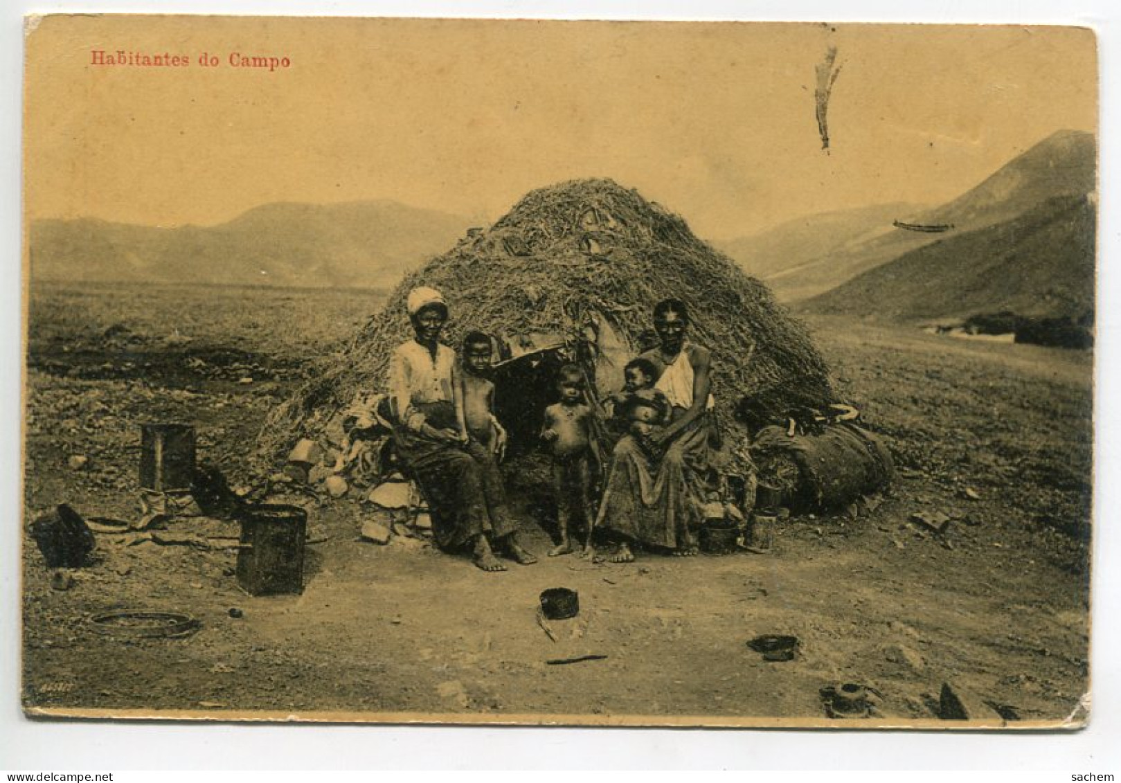 ILES Du CAP VERT S VICENTE    Habitantes Do Campos Femmes Et Enfants Indigènes Hutte Paille  1909 écrite  D19 2022 - Cap Vert