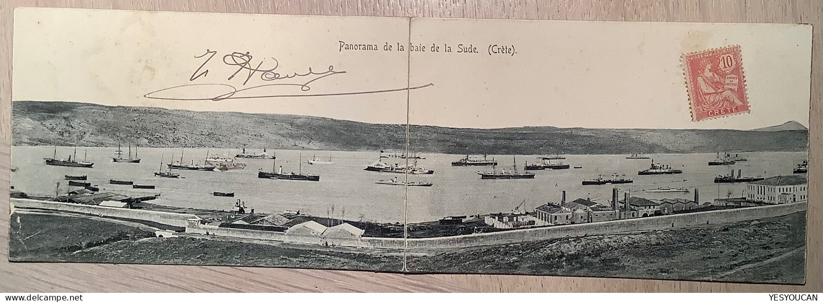 GREECE - PANORAMA DOUBLE CARD CRETE: Baie De Sude Crète (1901 Navy Cpa Panoramique Double Vue Suda Bay Ppc Kreta Ak - Grecia