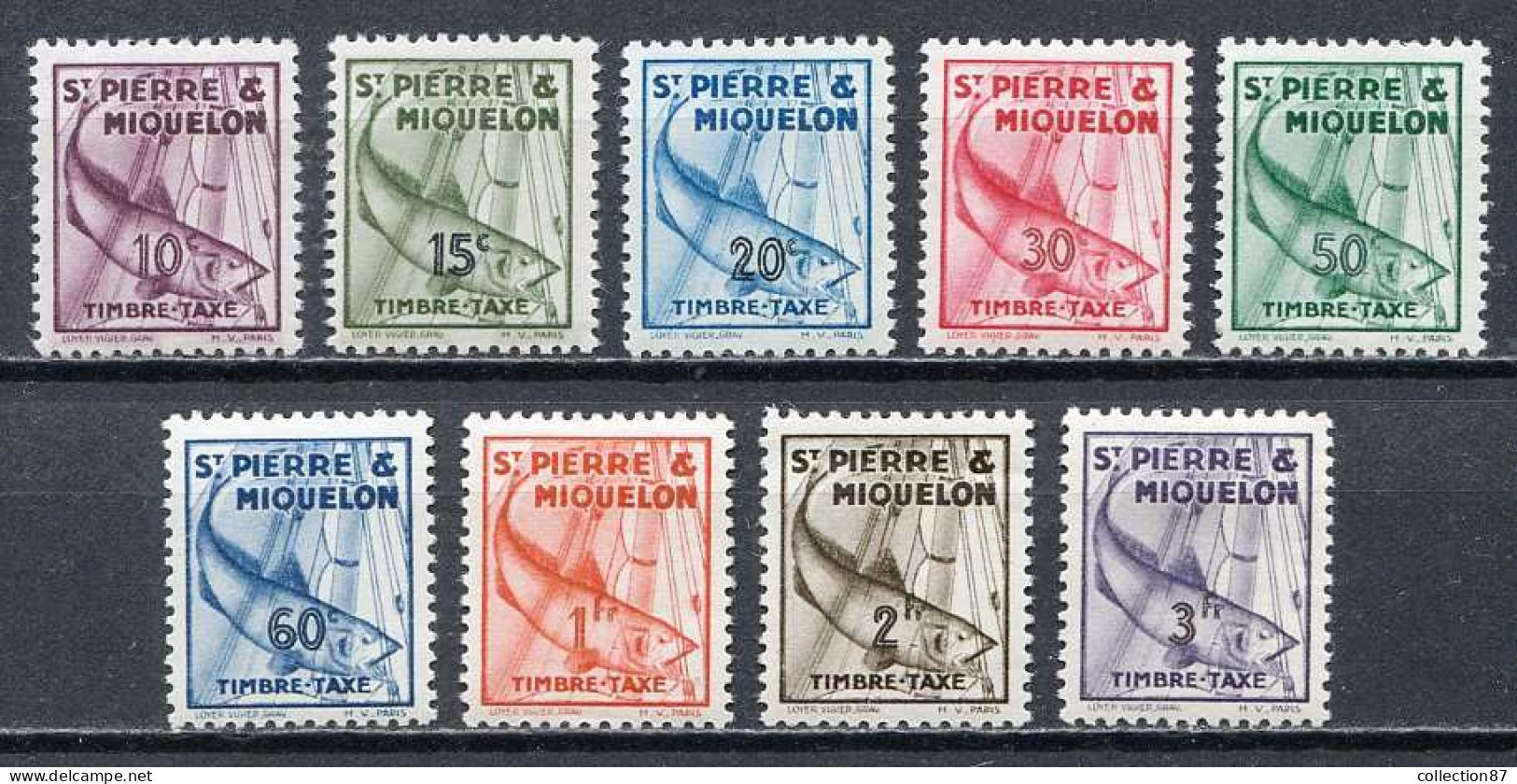 Réf 79 < SAINT PIERRE Et MIQUELON < TAXE  Yvert N° 32 à 41 * MH * < Cote 17.00 € --- Poisson Morue -- Fish - Timbres-taxe