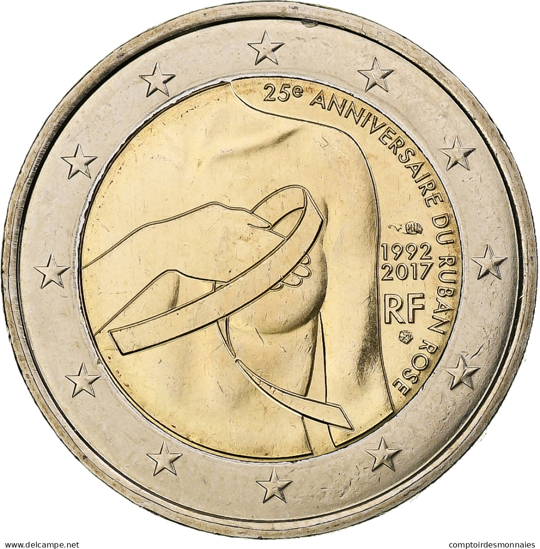 France, 2 Euro, 2017, 25e Anniversaire Du Ruban Rose, FDC, Bimétallique - France