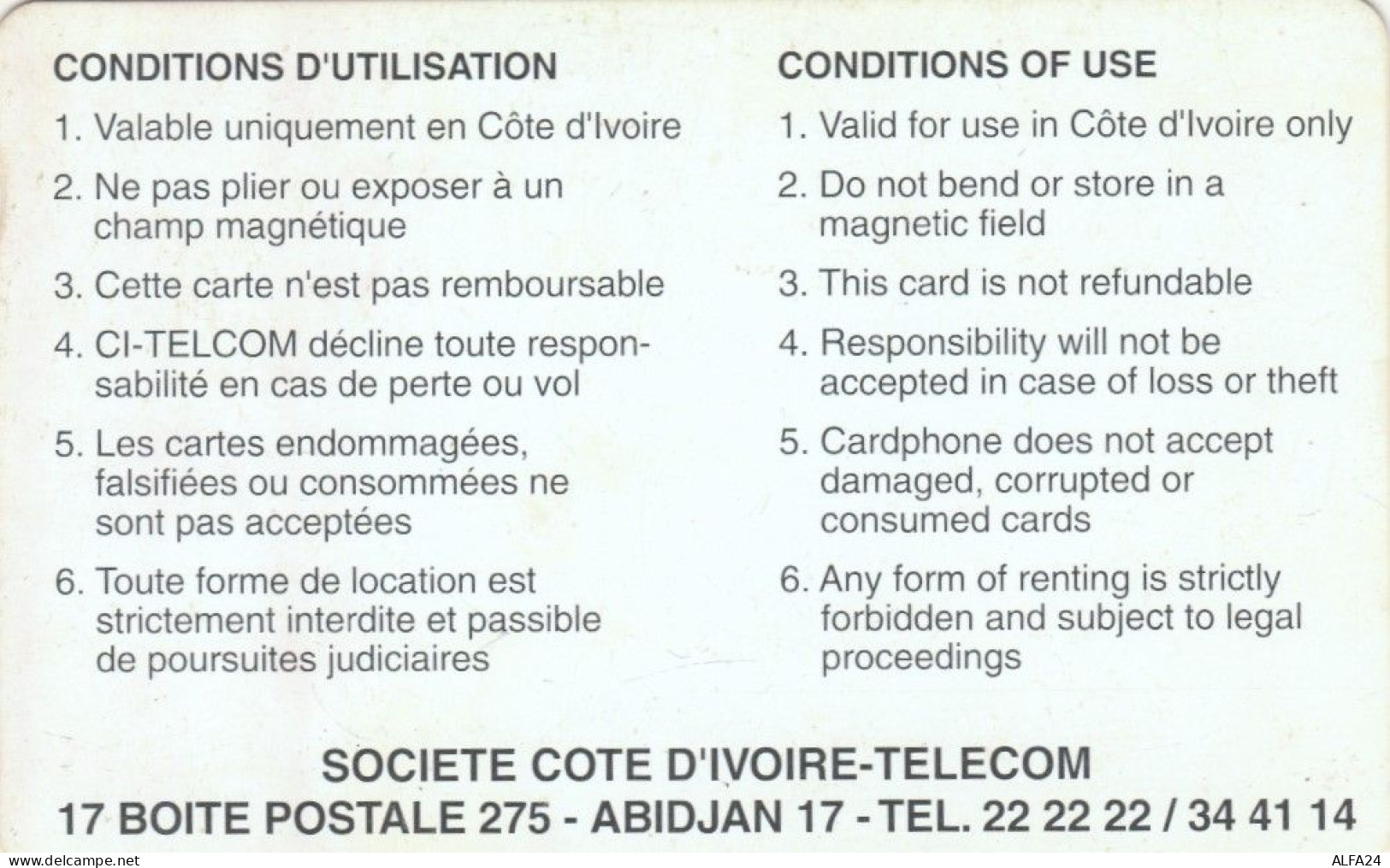 PHONE CARD COSTA D'AVORIO (E72.46.8 - Côte D'Ivoire