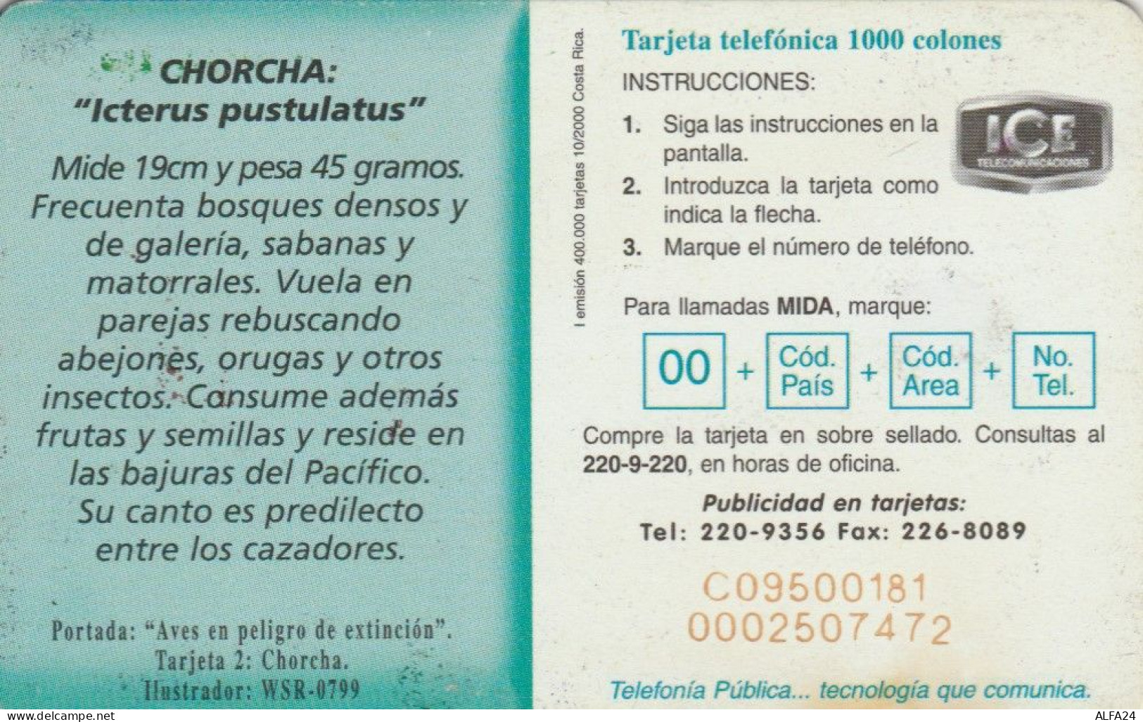 PHONE CARD COSTA RICA (E72.39.3 - Costa Rica