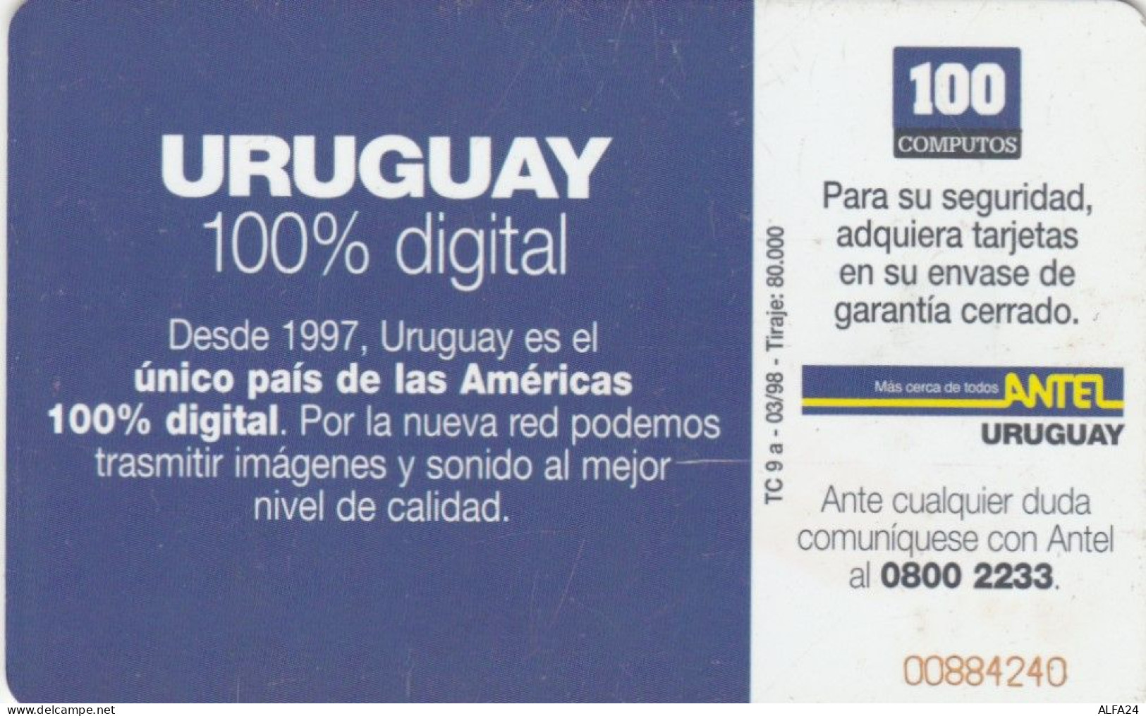 PHONE CARD URUGUAY (E72.19.8 - Uruguay