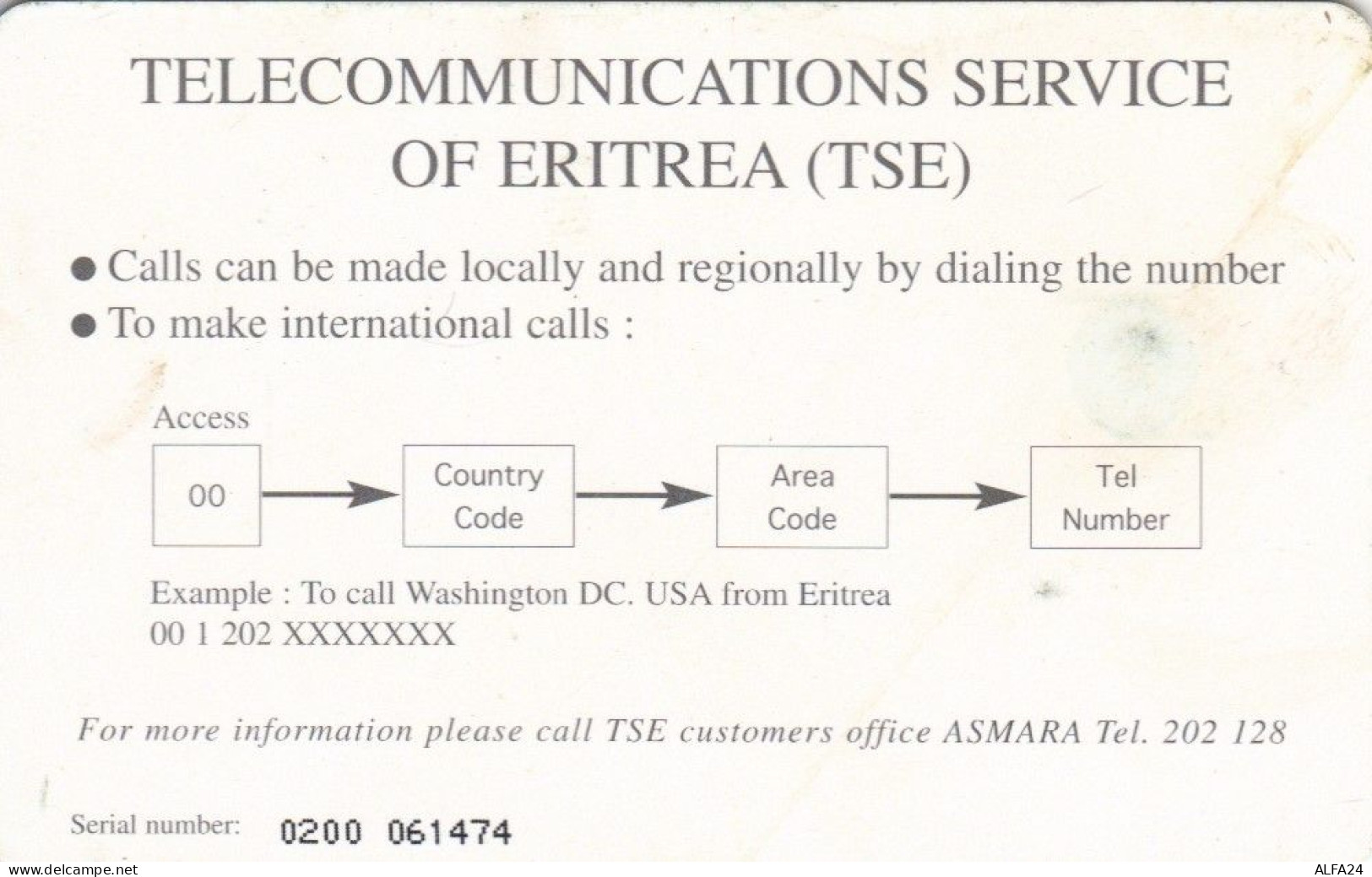 PHONE CARD ERITREA (E72.20.3 - Erythrée