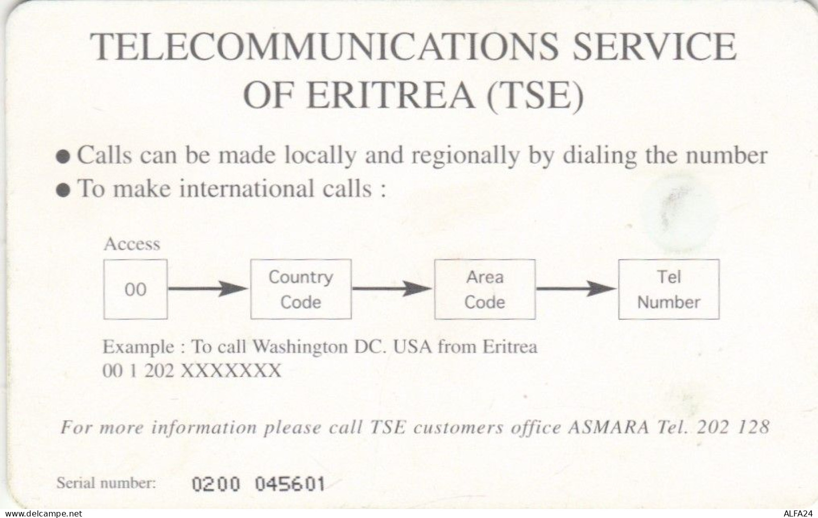 PHONE CARD ERITREA (E72.16.4 - Erythrée