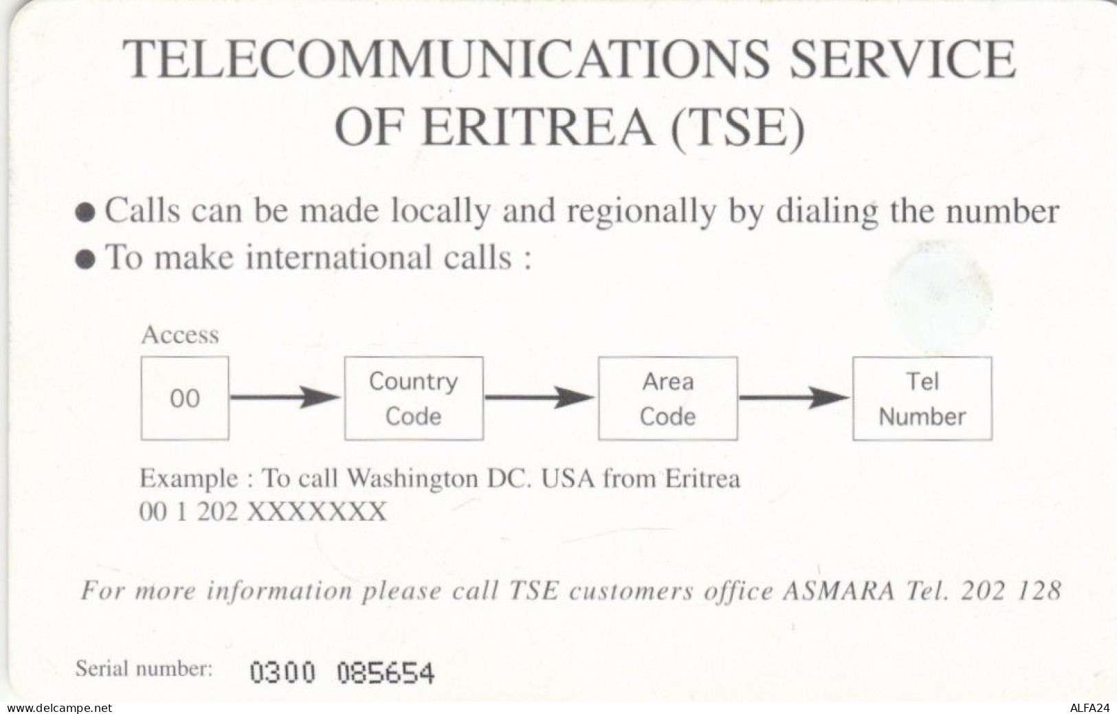 PHONE CARD ERITREA (E72.13.8 - Erythrée