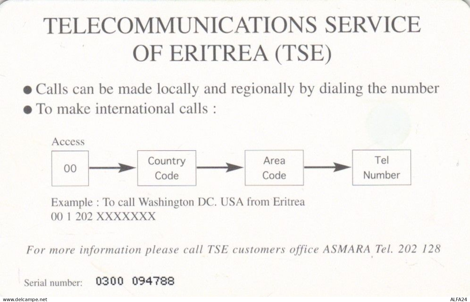 PHONE CARD ERITREA (E72.12.4 - Erythrée