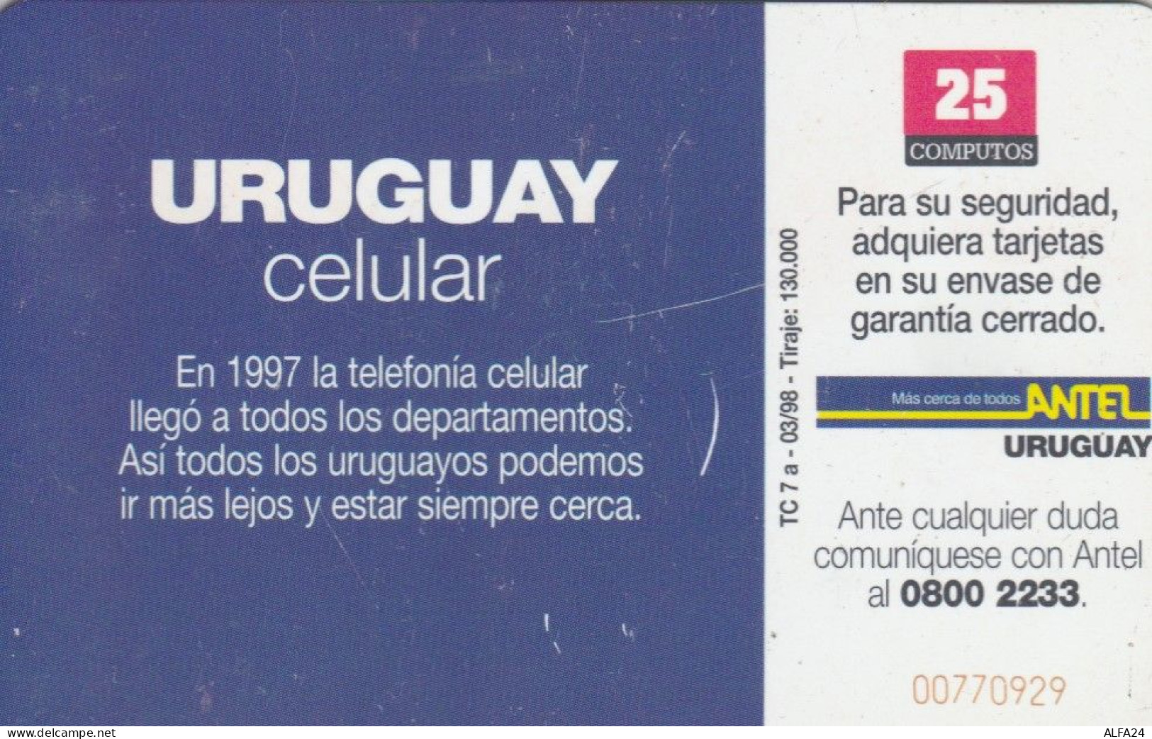 PHONE CARD URUGUAY (E72.8.3 - Uruguay