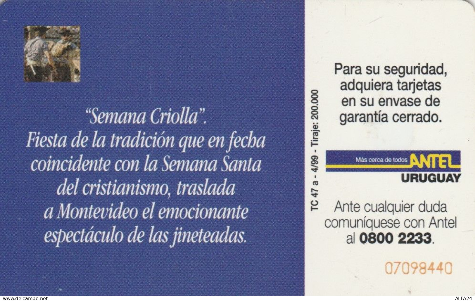 PHONE CARD URUGUAY (E72.7.3 - Uruguay