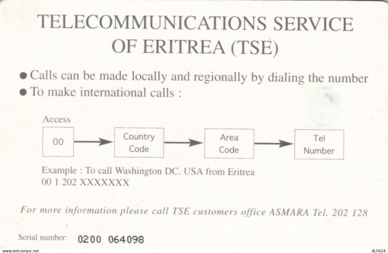 PHONE CARD ERITREA (E72.7.8 - Eritrea