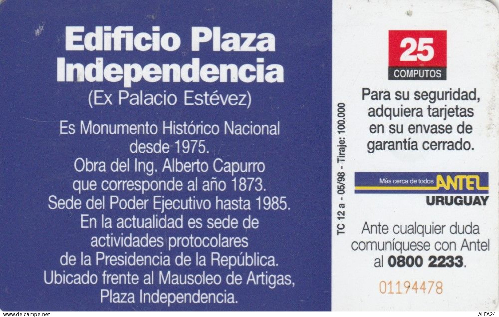 PHONE CARD URUGUAY (E72.6.5 - Uruguay