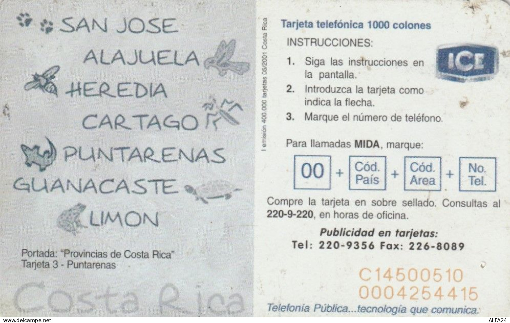 PHONE CARD COSTA RICA (E72.3.8 - Costa Rica