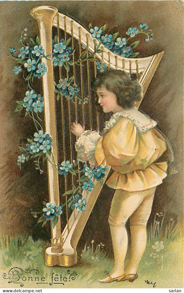 Carte Gaufrée , Enfant Jouant De La Harpe , * 371 85 - Monnaies (représentations)