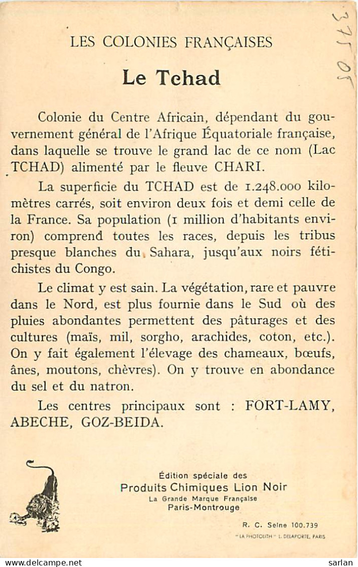 TCHAD ,  LION NOIR , Descriptif Au Dos , * 375 05 - Tchad