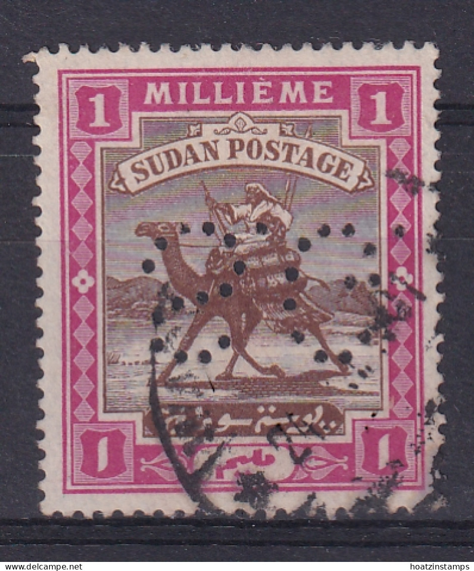 Sdn: 1901   Official - Arab Postman 'S G' Punctured OVPT  SG O02   1m   Brown & Pink [OVPT Inverted & Reversed]  Used - Soudan (...-1951)