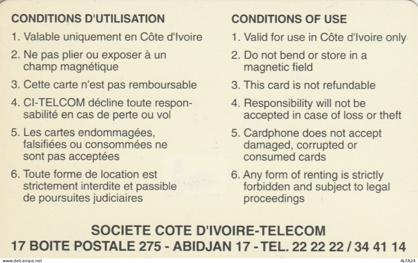 PHONE CARD COSTA AVORIO (E73.29.3 - Côte D'Ivoire