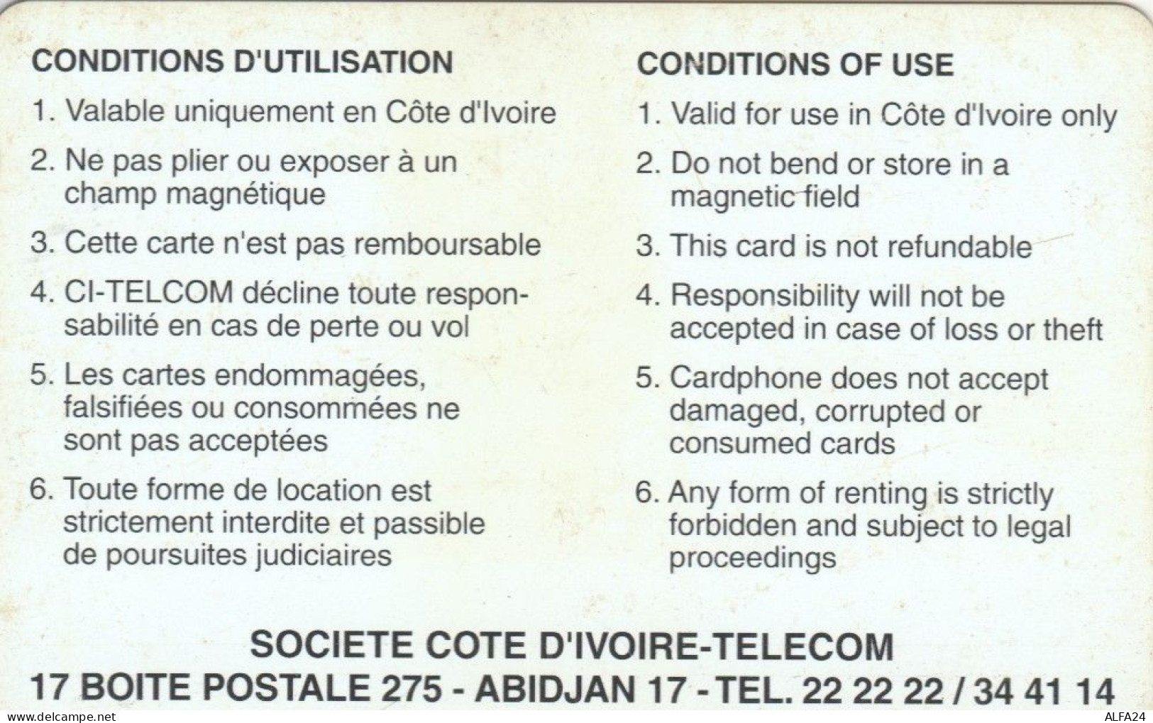 PHONE CARD COSTA D'AVORIO (E73.29.1 - Ivoorkust