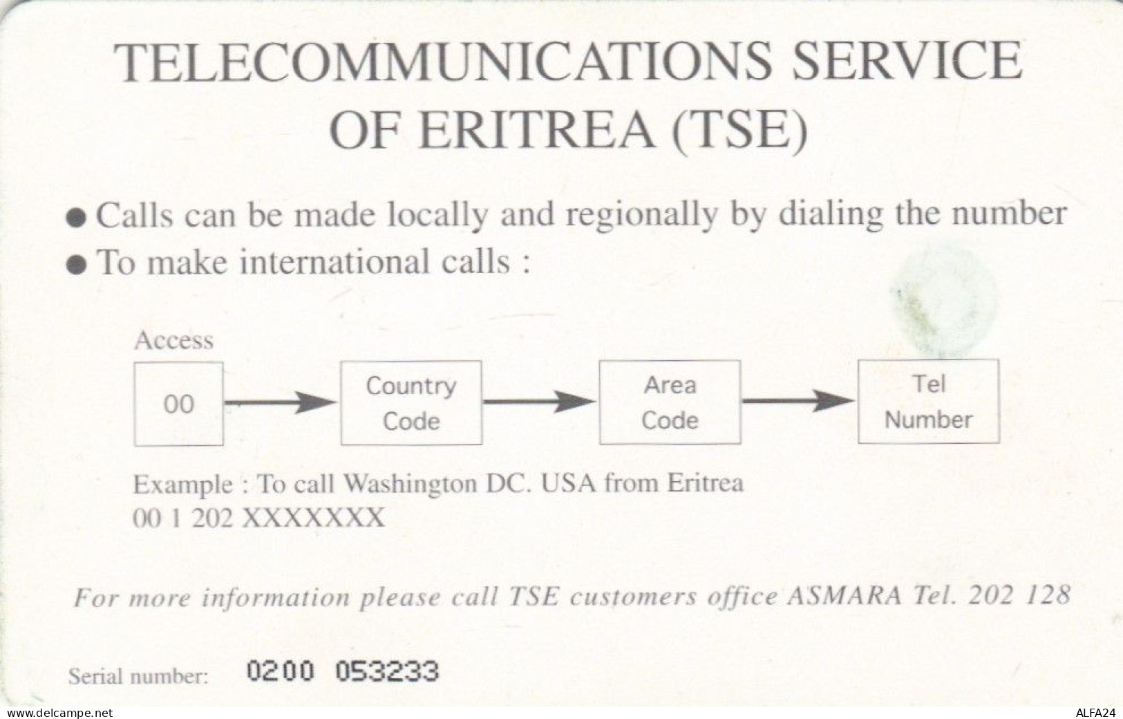 PHONE CARD ERITREA (E73.22.4 - Erythrée